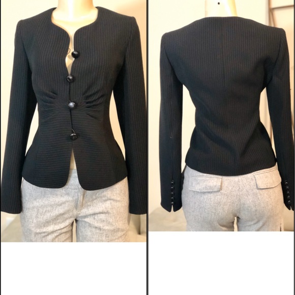 Armani Collezioni Jackets & Blazers - ARMANI COLLEZIONI PIN STRIPE BLACK BLAZER